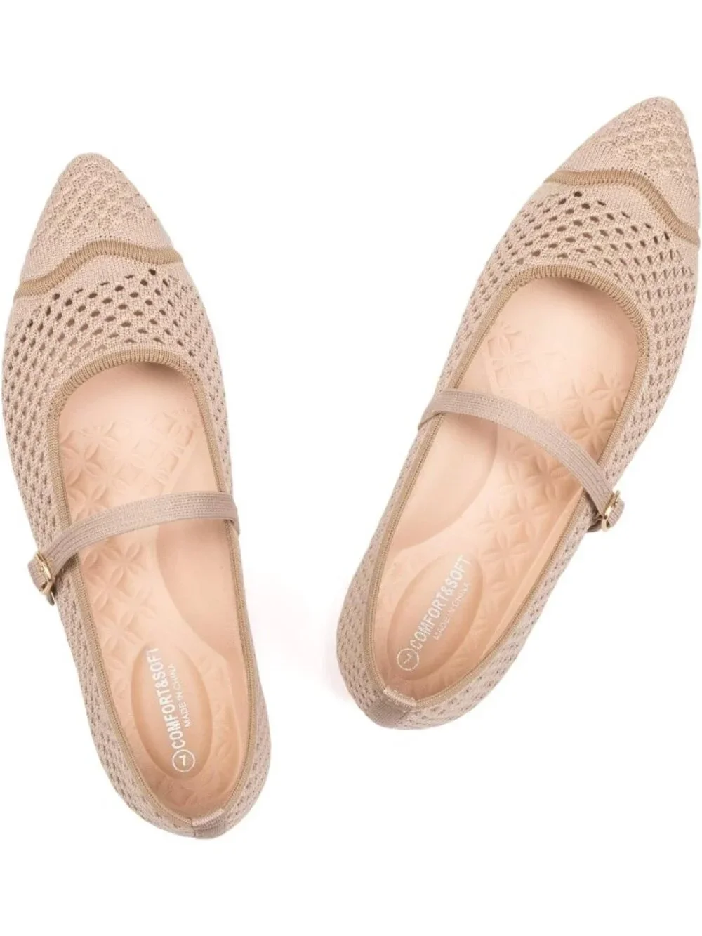 Women's Beige Mesh Ballet Flats Comfy Washable Flexible Breathable Casual